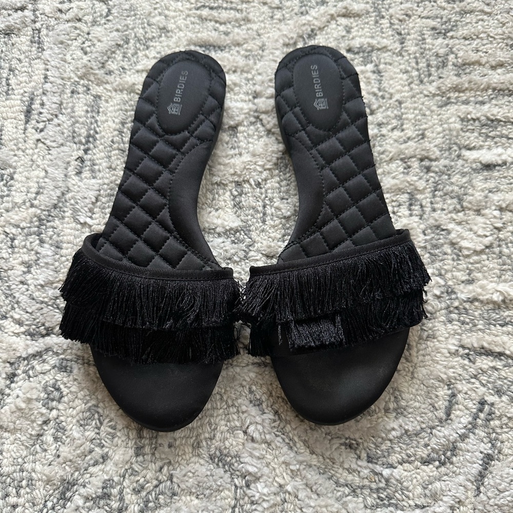 Birdies Sparrow Flats in Black with Fringe